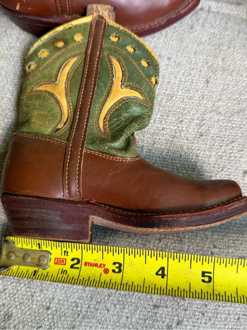 Vintage 1950s Tom Mix Kids Brown and Green Western Cowboy Boots